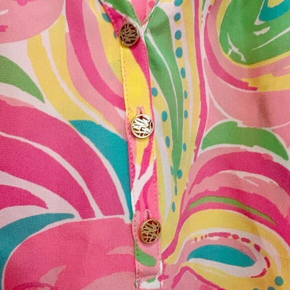 Lilly Pulitzer Elsa Top Blouse XS 100% Silk Floral Flamingo Print - Picture 3 of 6
